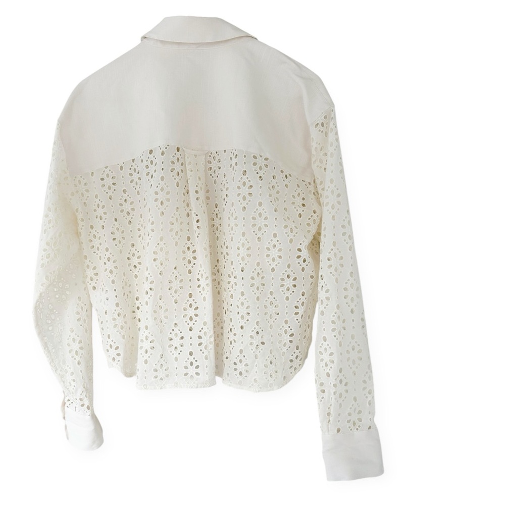 Veronica Beard White Eyelet Button-Down Shirt with Chest Pockets - Picture 4 of 14